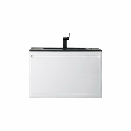 JAMES MARTIN VANITIES 31.5'' Single Vanity, Glossy White w/ Charcoal Black Composite Stone Top 805-V31.5-GW-CH